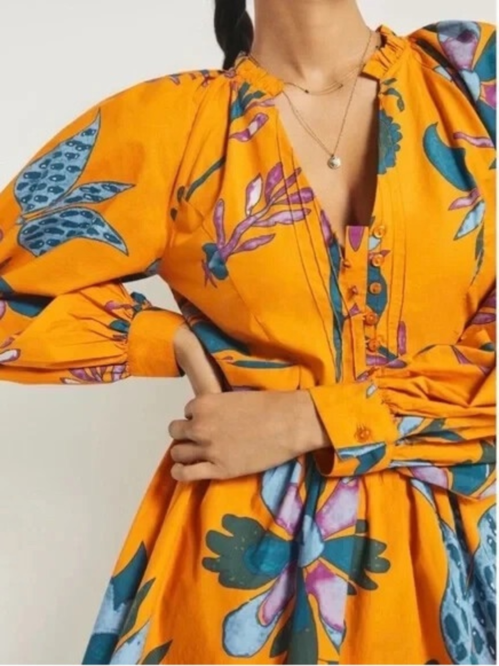 Anthropologie let me be V-Neck Long Sleeve Mini Dress in Mustard medium - Picture 3 of 9